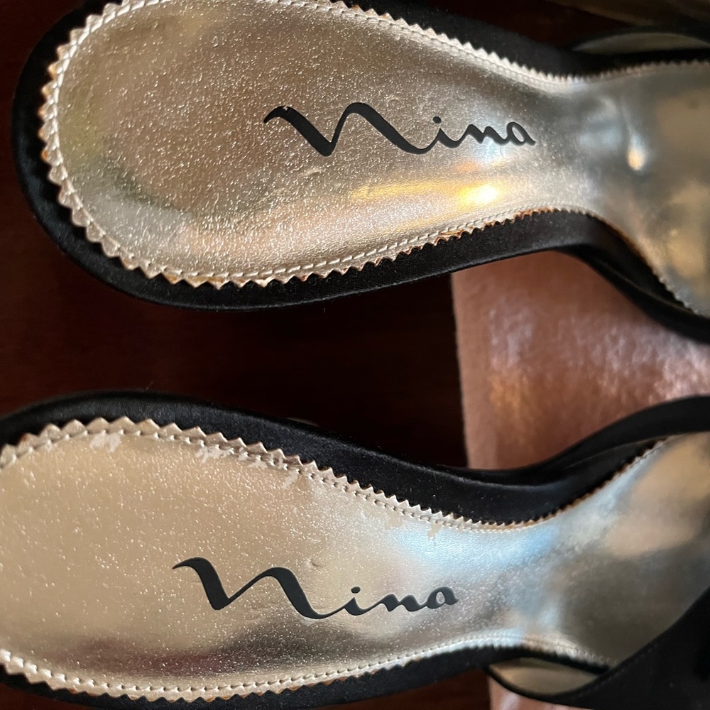 Nina black fabric sandals with bow brooch detail - Picture 5 of 9